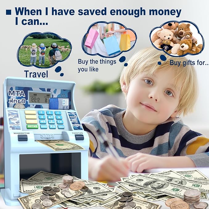 ATM Piggy Bank for Kids, Kids Bank for Real Money with Debit Card, Coin Recognition, Target Setting, Bill Feeder, Balance Calculator, Savings Machine Box, Gifts for Teen Boys Girls