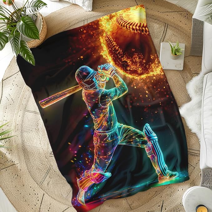Baseball Blanket, Kids Blanket, 50 x 40 Inches Flannel for Boys Teen, Blanket for Baseball Games, for Baseball Lovers, Ultra Soft Throw Blanket for Bed Couch Sofa Living Room Camping