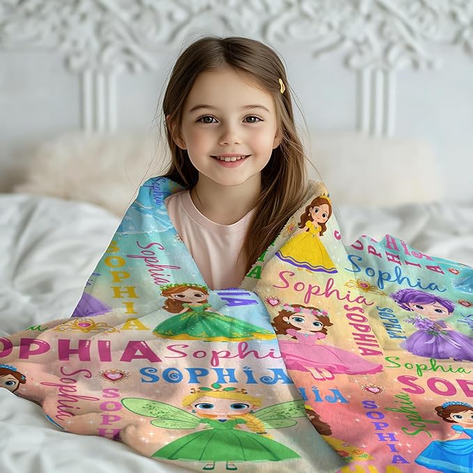 Custom Girl Blanket with Name Personalized Cute Pink Princess Blanket for Newborn Customized Soft Flannel Throw Blanket Gift for Toddler on Birthday Baby Shower Christmas