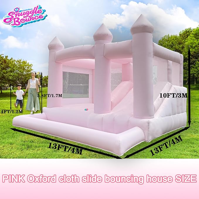 13FT Pink Inflatable Bounce House Big Castle with Ball Pit and Slide Bounce House for Kids 3-12 Indoor and Outdoor Bouncing Castles with Hair Dryers Birthday Parties Inflatable Party Supplies