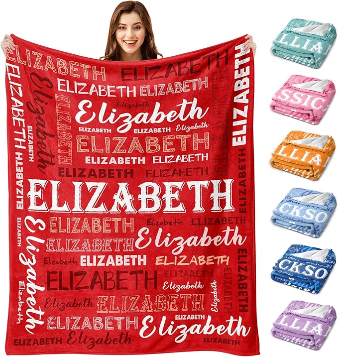 Ship Next Day, Personalized Baby Blanket with Name - Printed in USA, Custom Name Blanket for Boys Girls Kids, Customized Flannel Blankets Gifts for Teen Shower Toddlers Christmas Brithday