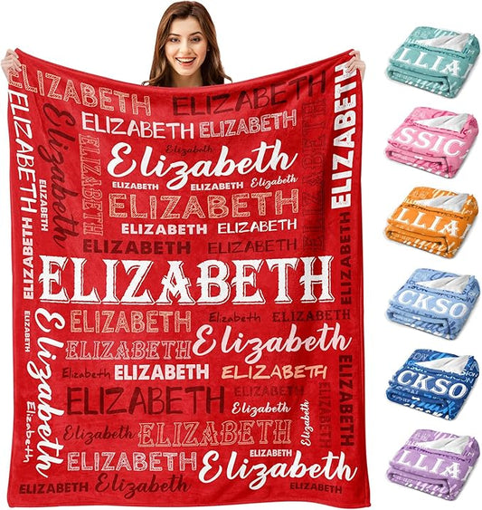 Ship Next Day, Personalized Baby Blanket with Name - Printed in USA, Custom Name Blanket for Boys Girls Kids, Customized Flannel Blankets Gifts for Teen Shower Toddlers Christmas Brithday
