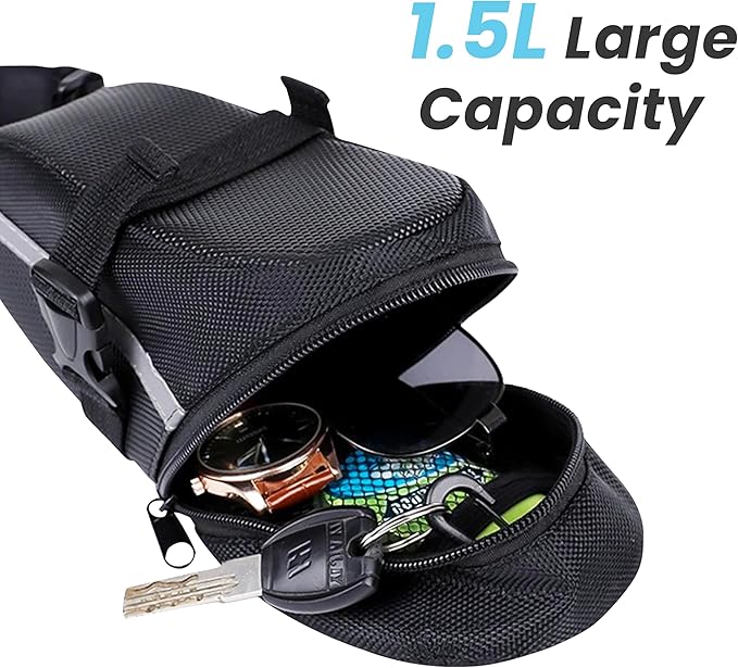 Bike Seat Bag - Bicycle Saddle Bag Under Seat Cycling Accessories Storage Pouch Wedge Pack for Mountain & Road Bike - Black