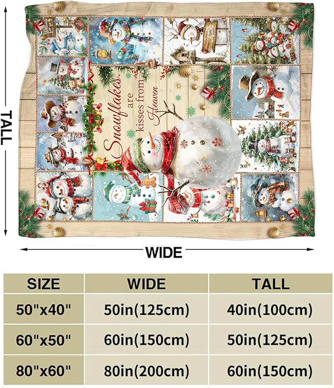 Snowman Blanket Christmas Throw Blanket Cozy Plush Fleece Flannel Holiday Blankets Lightweight Fuzzy Gifts for Girls Boys Women Men 60"X50"