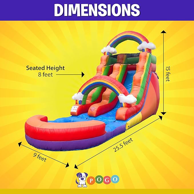 Inflatable Water Slides for Kids - Backyard Inflatable Water Slides with Splash Pool - Rainbow Cloud Slide Complete with Blower, and Stakes - 25.5' x 9' - 15' Tall Slide