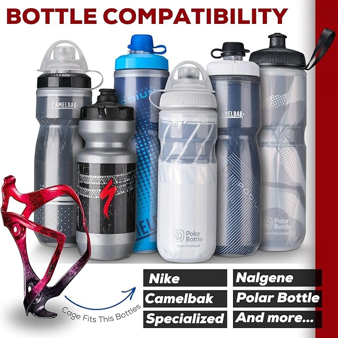 Bike Water Bottle Holder Bicycle Cage for Mountain Road MTB Gravel Adult Bikes Cycling Universal Carrier Rack 2 Pack Aluminum Alloy Ultralight Kettle Drink Accessories Red Black