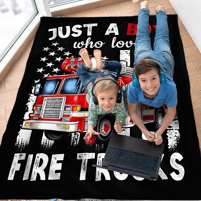 Fire Truck Blanket for Boys - 60x80 Inches Cute Throw Blanket Gifts for Kids Lovers - Boys Fire Truck Blankets for Sofa Couch Bed Travel