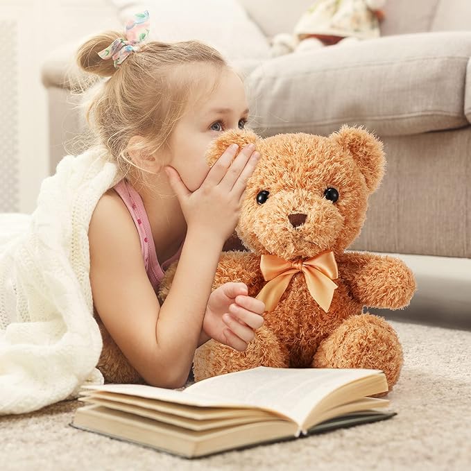 Lenwen 18 Pcs Bear Stuffed Animals Bulk 12 Inch Soft Plush Bears Doll Small Stuffed Toy for Boy Girl Baby Shower Valentines Christmas Birthday Decor Gift Party Favors(Light Brown, White)