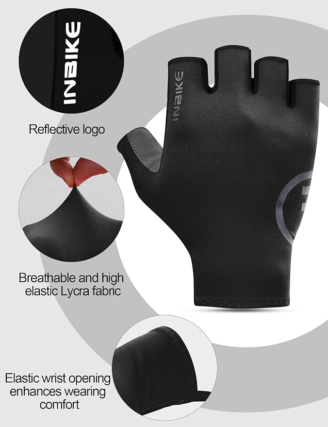 INBIKE Cycling Gloves for Men Women, Breathable Bike Gloves Lightweight Half Finger Biking Glove Mountain Road Bicycle