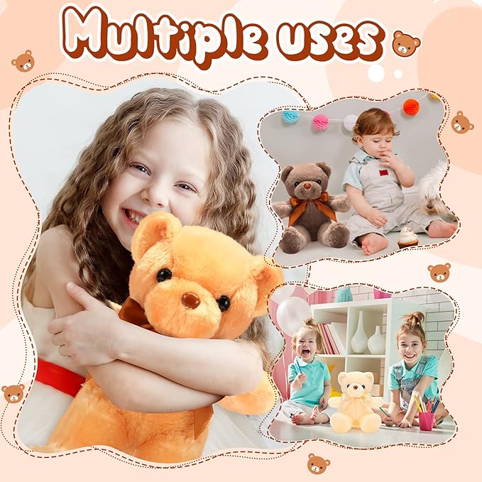 HyDren 30 Pcs Stuffed Animals Plush Bears Gifts Bulk Sleeping Playing Bear Toys with Bow Tie for Birthday Baby Shower Graduation Christmas Wedding Party Favor(12 Inch,White, Light Brown, Beige)