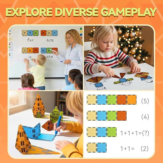 VigorFun Magnetic Tiles Building Toys Set for Kids Ages 3-5 4-8, STEM Construction Kit with 8 Magnetic Blocks, Educational Sensory Magnetic Toys Gifts for Toddler Boys Girls Learning Classroom