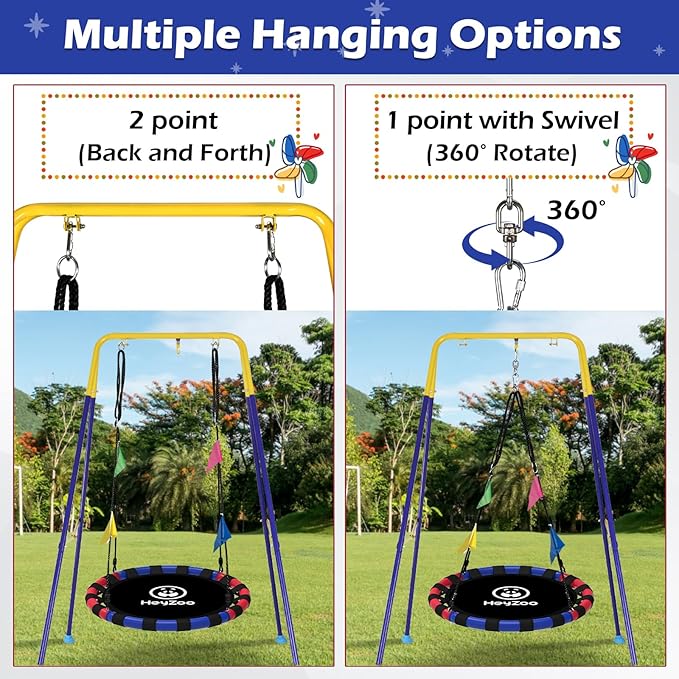Saucer Swing, 48 Inch Larger Swing Sets for Backyard and Outdoor Playground, 900lbs Weight Capacity, with 360 Degree Swivel, Gifts for Kids and Family, Blue and Red