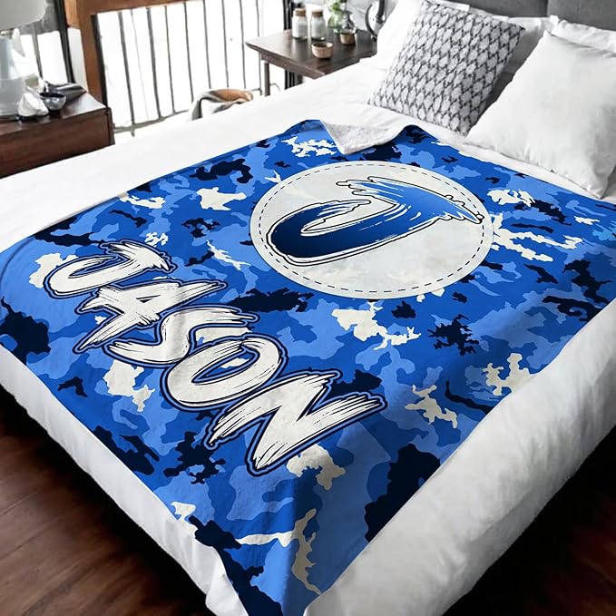 Boys Blankets, Personalized Blanket with Initial Monogram for Kids Toddlers, Funny Throws Blanket Gift, Soft Cozy Flannel Throw for Sofa Bed Couch Decor