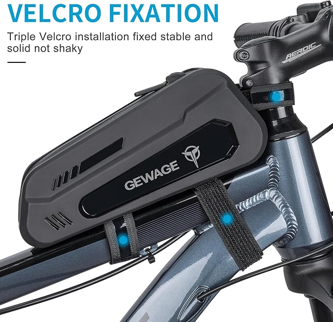 GEWAGE Bike Bag Bicycle Front Frame Bag Bike Phone Holder Bike Phone Bag Top Tube Bag Handlebar Bags Bike Accessories for Mountain Road Bike, Black