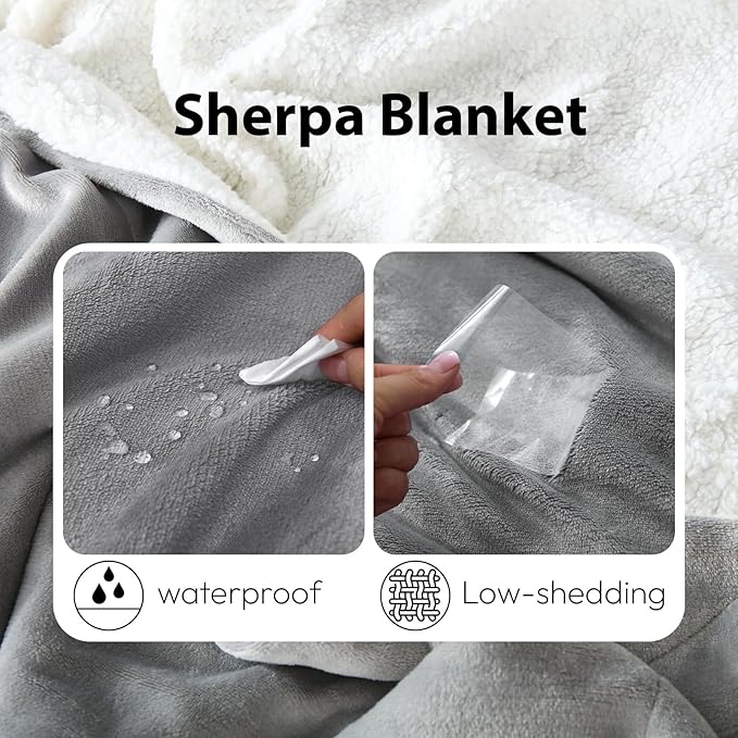 NANPIPER Sherpa Blanket for Couch, Warm and Lightweight Throw, Soft Fuzzy Plush Fleece for Winter, Lunar Rock Grey 50x60 Inches