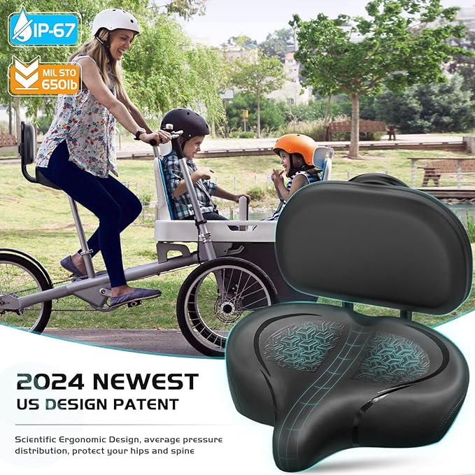 2024 New Noseless Bike Seat Cushion for Men & Women - Extra Padding & Comfort Wide Bicycle Seat, Oversized Comfortable Saddle for Peloton Bikes, Exercise Bikes, Electric Bikes, Cruiser Bikes