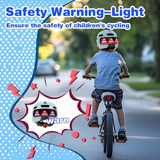 Kids Bike Helmet with LED Lights, Remote Control Turn Signals Safety Helmet Back Light for Youth Mountain Cycling Scooter Skateboarding, Adjustable and Lightweight for Boys Girls