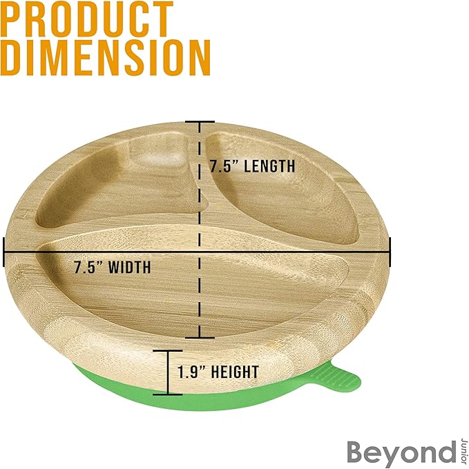 Abiie Octopod Bamboo Dish - Kids Plates for 4 months and up, 3-Compartment Baby Plates with Suction, Round Bamboo Baby Plate, Mess-Free Toddler Suction Plates, Baby Feeding Supplies, 7.5 x 7.5 x 1.9in