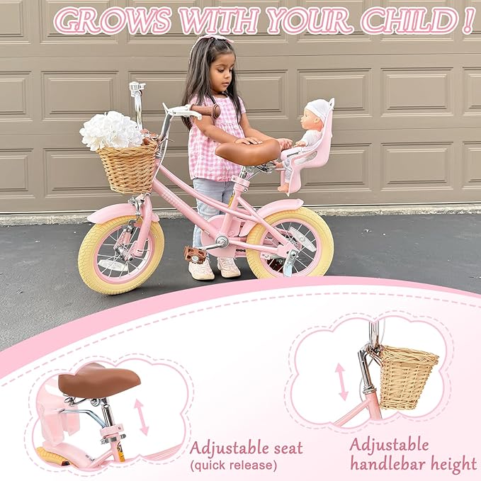 XJD Girls Bike for Toddlers and Kids Ages 2-12 Years Old,12 14 16 Inch Kids Bike with Training Wheels & Basket