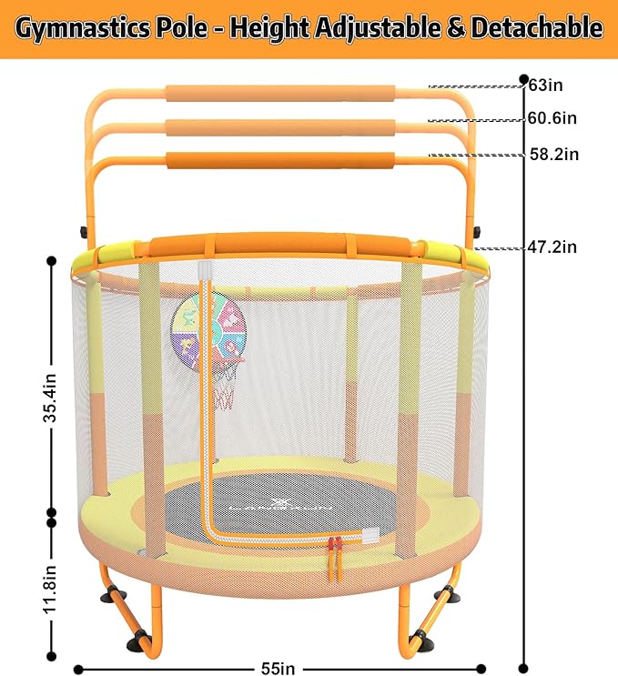 LANGXUN 60" Trampoline for Kids, 5ft Toddler Mini 6-in-1 Trampoline Indoor Outdoor with Swing, Basketball Hoop, Dart Board, Rings, Christmas Toys Birthday Gifts for Girls Boys