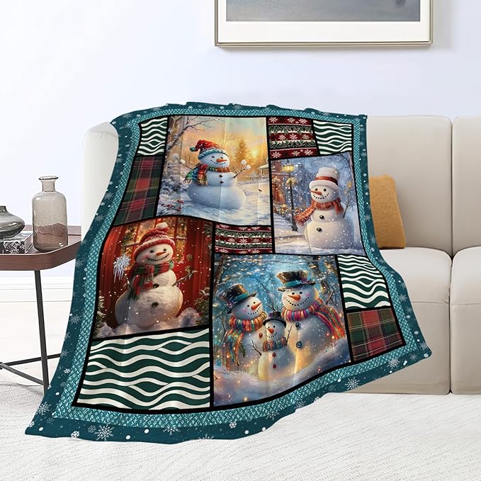 Snowman Blanket Christmas Winter Snowmen Lover Throw Blankets Gifts for Girls Boys Kids Soft Cozy Fleece Plush for Couch Sofa Bed 50"x40"
