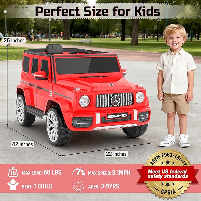 Licensed Mercedes Benz G63 Kids Electric Car, g Wagon 12V Ride on Car w/High Window, Remote Control, 3 Speeds, Music Player, Horn & LED Lights for Toddlers