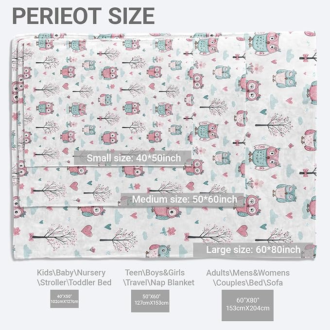 Playful Owl Blanket,Cute Bird with Tree and Heart Fleece Blankets,Soft Warm Decorative Throw for Couch,Bedroom,Travel,Camping,Practical Throws Gifts for Kids Adults Nature Lovers,60X80 Inch