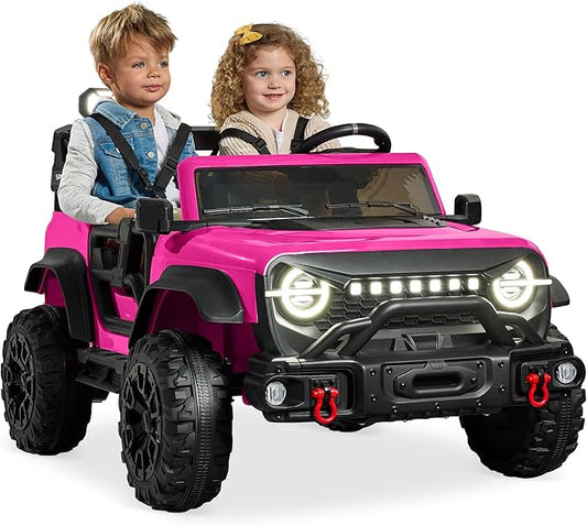 Best Choice Products Kids 24V 2-Seater Electric Ride On Car Truck w/ 132lb Weight Capacity, Parent Control, Bluetooth, LED Lights - Hot Pink