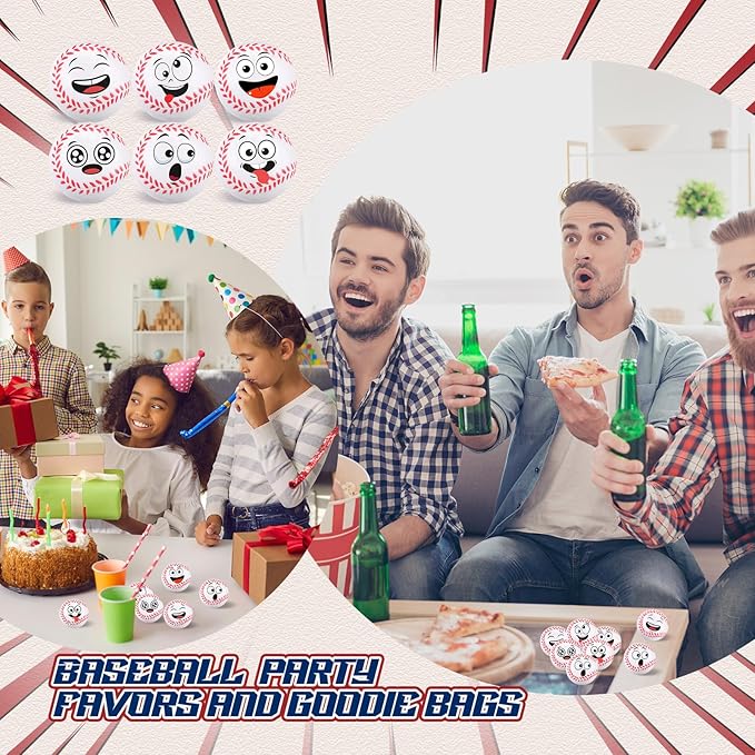 24 Pcs Mini Face Baseball Stress Balls for Boys Girls Fidget Toys Bulk Foam Balls for Stress and Anxiety Relief Balls for Party Favors Birthday Gift Decoration