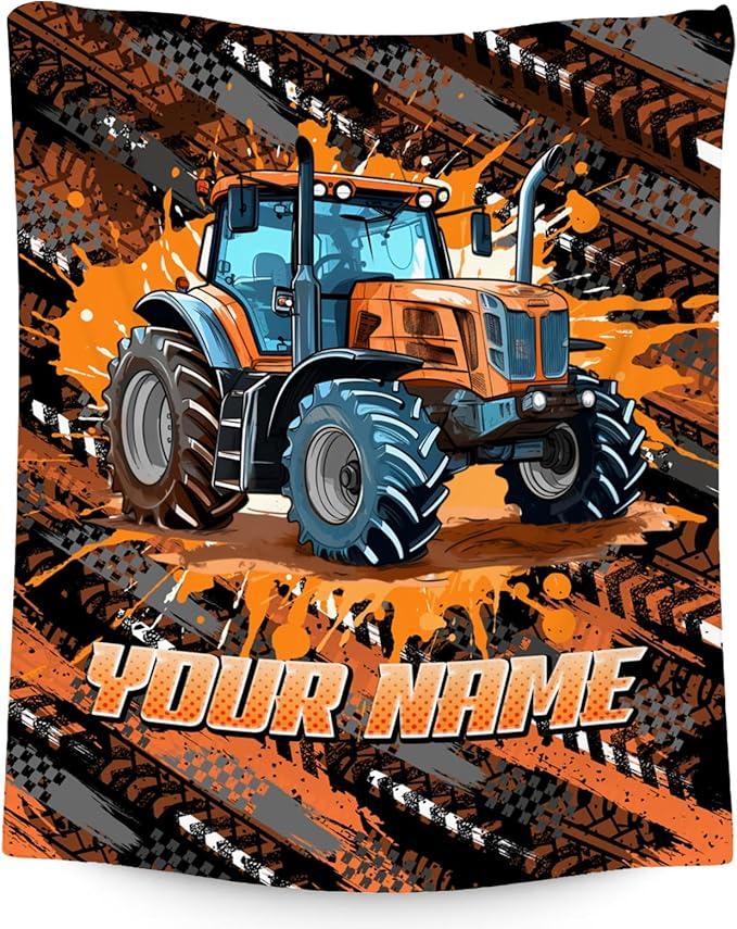 Personalized Blanket for Kids Tractor Throw Gifts - 4 Sizes Cozy Soft Fleece Blankets for Toddler Boys