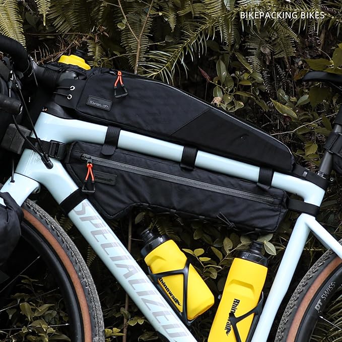 Rhinowalk BHD0017 Bike Frame Triangle Bag 2.4L, Waterproof Tool Storage Bag with YKK Zippers, Pump Holder & Cable Port Slim Fit – Black