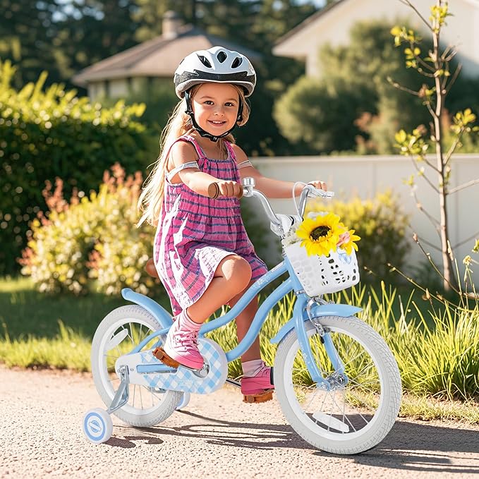 BABY JOY Kids Bike, 12 14 16 18 20 Inch Boys Girls Bike w/Adjustable Seat, Removable Basket, Handbrake & Coaster Brake, Training Wheels or Kickstand, Kids Bicycle with Multi-Color