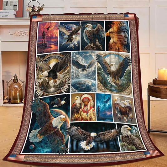 Bald Eagle Throw Blanket Native American Eagle Stuff Gifts for Kids Girls Boys Adults Women Men Soft Cozy Warm Plush Fluffy Fuzzy Fleece Blanket Decor 40''X50''