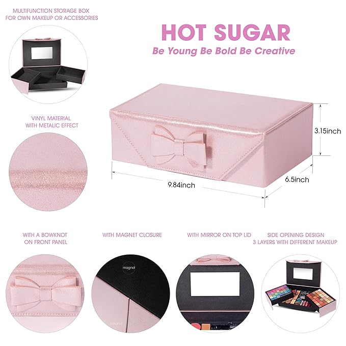 Hot Sugar Makeup Kit For Girls 10-12, Makeup Kit For Women Full Kit, Cosmetics Gift Set for Teens for Christmas Birthday (Pink)