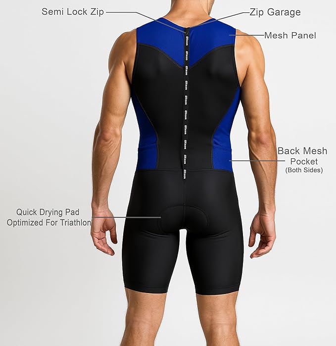 Wixen Men's Performance Triathlon Suit Sleeveless Tri Suit Padded Quick Dry Run Swim Bike