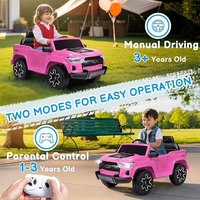 Winado Licensed Chevrolet Colorado Electric Car for Kids, 12V Ride on Toys for Toddlers with Remote Control, Battery Powered Electric Car Ride On Vehicle w/Bluetooth, Soft Start, LED Lights - Pink