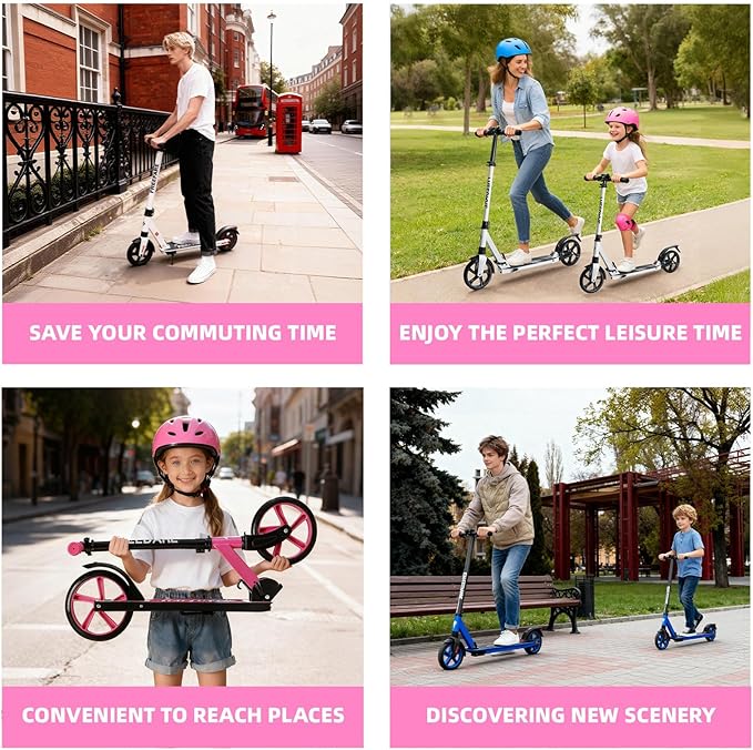FREEDARE Kick Scooter for Kids & Adults Ages 8+, Foldable Teen Scooter with 2 Big 8-inch Wheels and 4-Level Adjustable Handlebar, Max Load 220 LBS