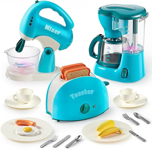 Joyin Play Kitchen Toys, Pretend and Play Food Kitchen Accessories Girls Toy with Coffee Maker, Mixer, Toaster with Realistic Lights& Sounds, Birthday Gift for Kids, Gifts for Christmas