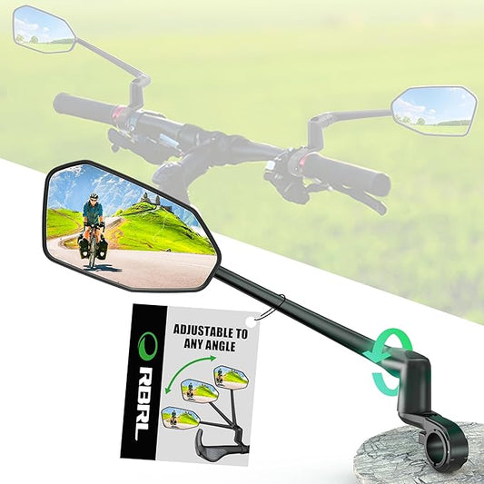 RBRL Bike Mirror, Aluminum Alloy Bike Mirror Handlebar Mount, Anti-shake & Break-proof, Foldable HD Real Glass Rotatable Ebike Accessories, Bike Rear View Mirror for Ebike Scooter (Set)