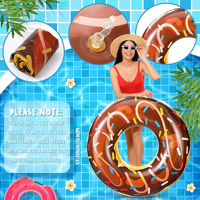 2 Pack 47.24 Inches Jumbo Donut Pool Floats for Adults Lovely Donut Inflatable Tube Swim Rings Floaties for Pool, Large Donut Inflatable for Party Decorations Supplies