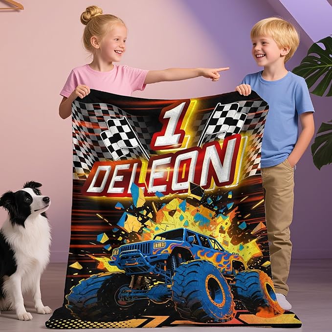Custom Truck Blanket with Name Personalized Cars Throw Blanket for Boys Cars Lovers Gifts for Couch Sofa Bed Decor (Boy-01)