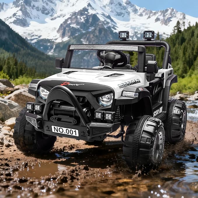 Kids Ride On Truck Car, 12V Ride On Toy Battery Powered Vehicles w/Parent Remote, Spring Suspension, Electric Car for Kids with Bluetooth Music, LED Light, Ideal Car Gift for Boys Girls, White