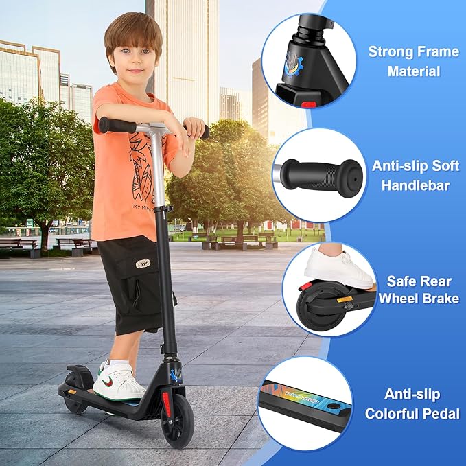 Caroma Electric Scooter for Kids Ages 6-14, 180W/150W Motor & 10 Mph, 85 Mins Ride Time, Adjustable Height & Speed, LED Display & Colorful Lights, Kids Electric Scooter, Best Gifts for Girls and Boy