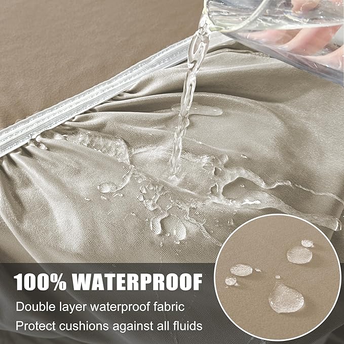 100% Waterproof Couch Cushion Covers, Replacement Sofa Cushion Covers, Stretch Individual Sofa Seat Cushion Slipcovers Furniture Protector for Kids Pets (3-Piece Sofa Cushion Cover, Sand)