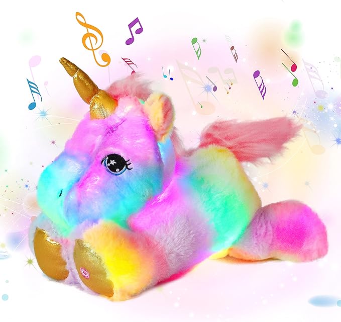 Cuteoy Glowing LED Unicorn Light-up Nightlight Toys Musical Plush Stuffed Animal Singing Lullabies Birthday Christmas Plushies Gifts for Kids Boys Girls,13"