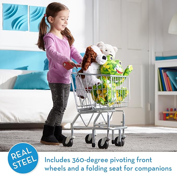 Melissa & Doug Toy Shopping Cart, Grocery Store Pretend Play Toys with Sturdy Metal Frame & Working Wheels, Toddler Shopping Cart, Preschool Learning Toys for Girls & Boys 3+