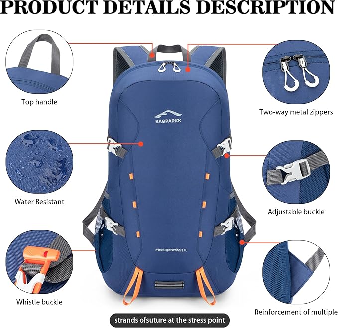 Hiking Backpack,Large 35L Travel Backpacks for Men Women,Water Resistant Ultra Lightweight Foldable Packable Camping Daypack for Outdoor Sports