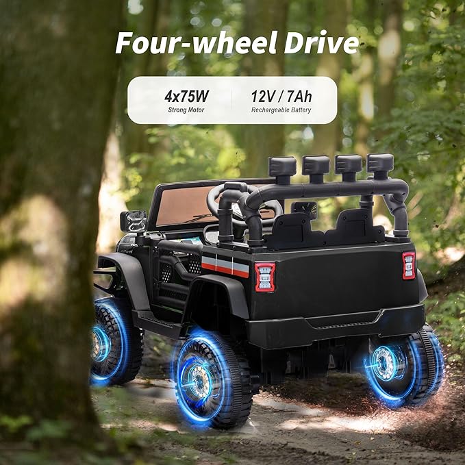 4WD Kids Ride on Car Truck, 12V 7Ah Kids Electric Vehicles Car Ride on Toy for Toddlers 3-5 with Remote Control - Black