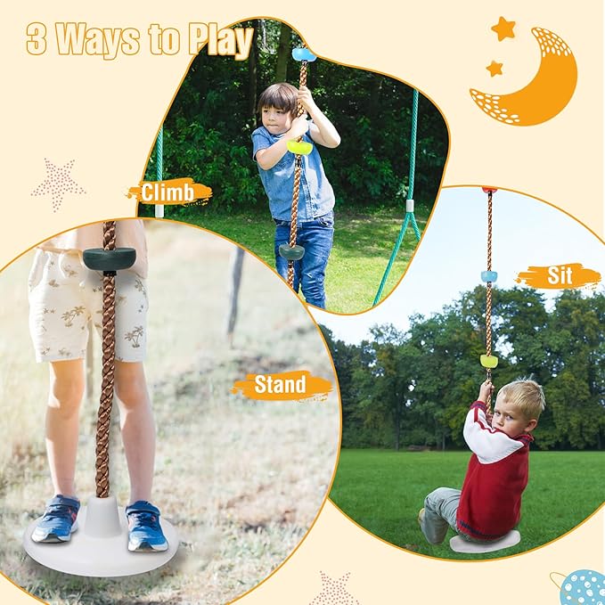 REDCAMP LED Climbing Rope Swings for Trees, Heavy Duty Plastic Disc Swing Seat for Kids and Adults with Hanging Strap and Snap Hooks, Multicolor