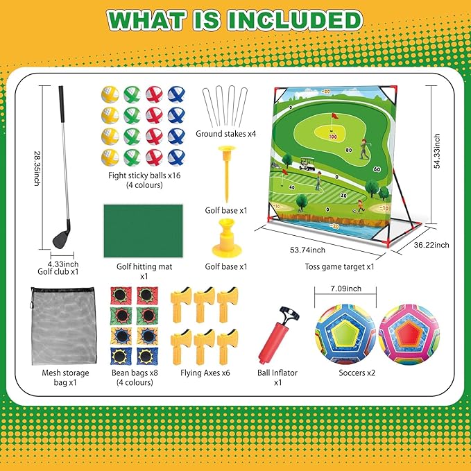 Golf Game Play Set for Kids, Golf Chipping Games with Sticky Golf Balls Darts Soccer Balls & Bean Bags, Fun Outdoor Lawn Beach Backyard Party Activities for Teens Adults